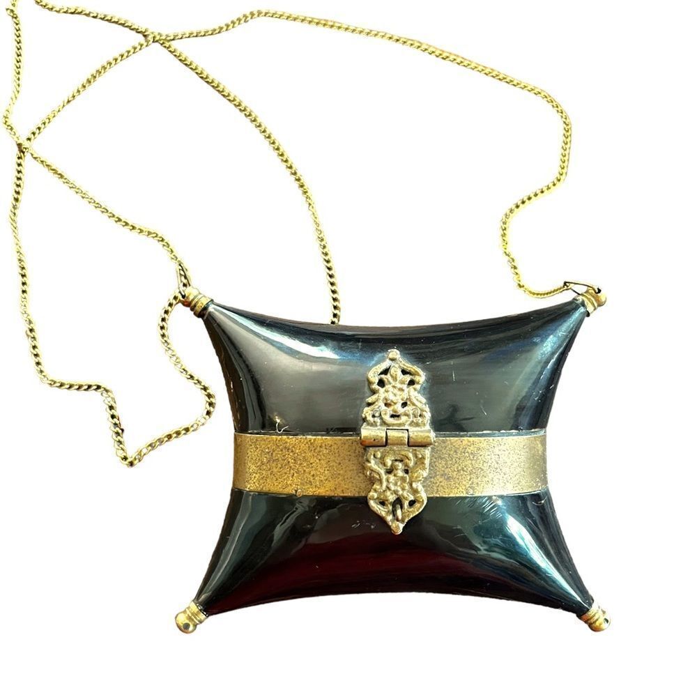 Vintage 30’s antique horn & brass pillow purse